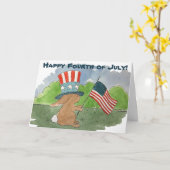 バニーの幸せな7月4日カードパーティの招待状 カード (黄色い花)