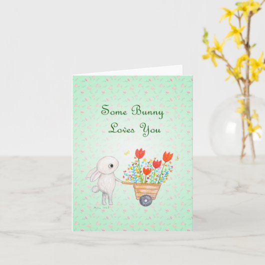 バニーの恋人かわいいバニーのウサギ愛 カード (黄色い花)