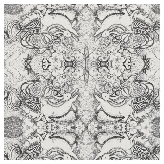 バニーの曼荼羅パターン ファブリック (クローズアップ)