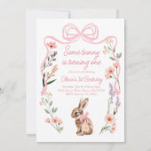 バニーの最初の誕生日の招待ワイルドフラワーボウ 招待状 (正面)