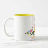 バニーの耳とイースターエッグが入ったかわいい黄色のひよこ ツートーンマグカップ (左)