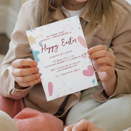 バニーの耳とフローラハッピーイースター 招待状