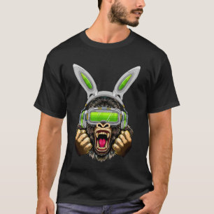 バニーの耳とVRメガネのイースターデーとゴリラ Tシャツ