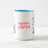 バニーの耳のコーヒーマグを身に着けているキュートなイースター恐竜 ツートーンマグカップ (中央)