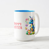 バニーの耳のコーヒーマグを身に着けているキュートなイースター恐竜 ツートーンマグカップ (正面右)
