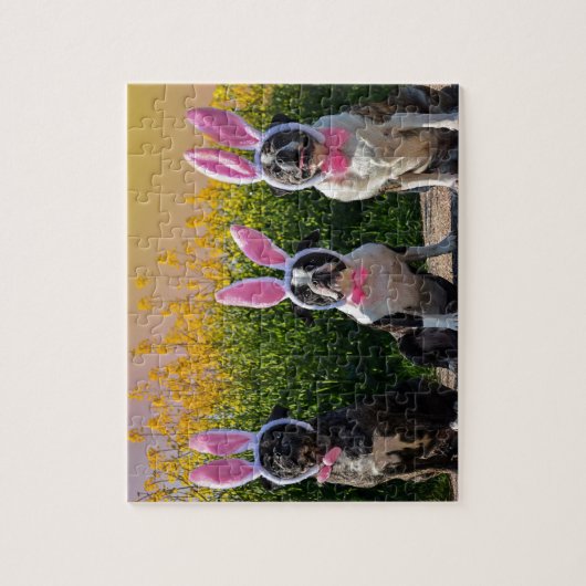 バニーの耳を着た復活祭の犬かわいおもしろいかわいい ジグソーパズル (縦)