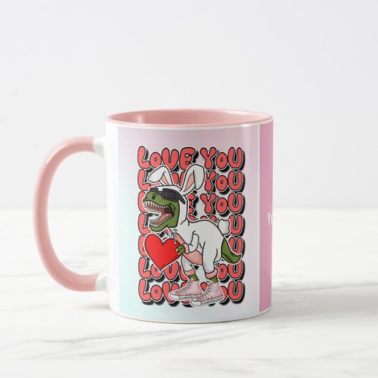 バニーの衣装を着た可愛い恐竜、Love You マグカップ (左)