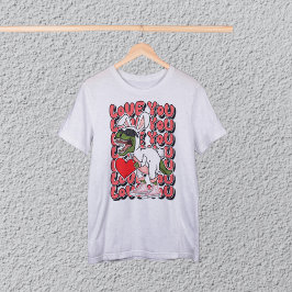 バニーの衣装を着た可愛い恐竜、Love You Tシャツ
