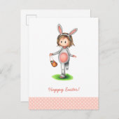 バニーの衣装を着た女の子を持つイースターハガキ 案内ポストカード (正面/裏面)