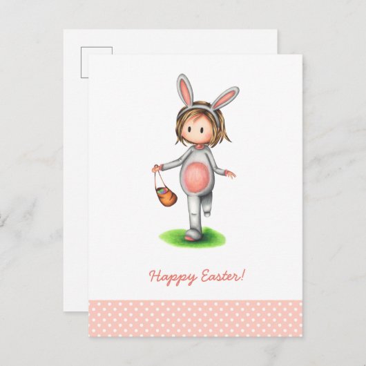 バニーの衣装を着た女の子を持つイースターハガキ 案内ポストカード (正面/裏面)