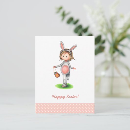 バニーの衣装を着た女の子を持つイースターハガキ 案内ポストカード (スタンド正面)