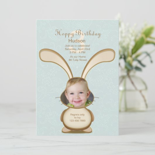 バニーの誕生日の写真の招待状 招待状 (スタンド正面)