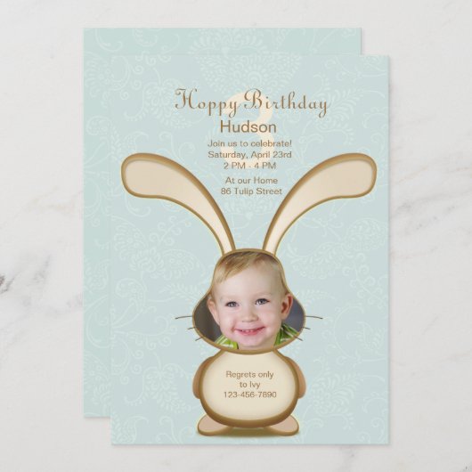 バニーの誕生日の写真の招待状 招待状 (正面/裏面)