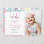 バニーの誕生日の招待状、年齢、第1誕生日 招待状 (正面/裏面)