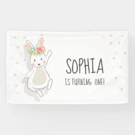 バニーの誕生日の旗の最初ピンクの女の子イースター 横断幕