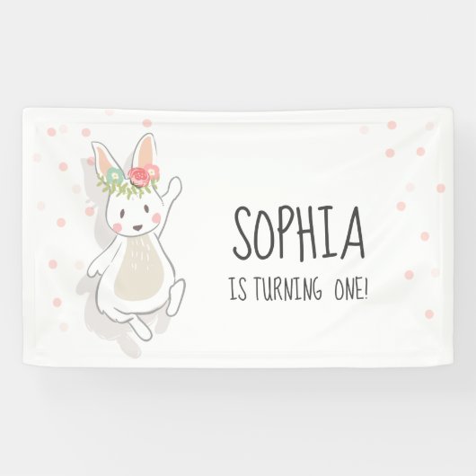 バニーの誕生日の旗の最初ピンクの女の子イースター 横断幕 (横)
