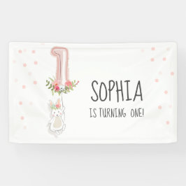 バニーの誕生日の旗の最初ピンクの女の子イースター 横断幕