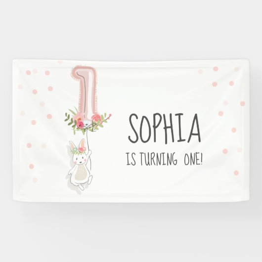 バニーの誕生日の旗の最初ピンクの女の子イースター 横断幕 (横)