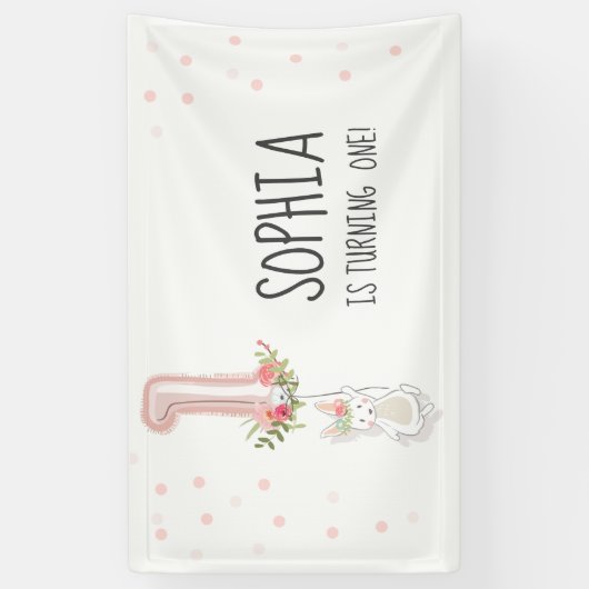 バニーの誕生日の旗の最初ピンクの女の子イースター 横断幕 (縦)