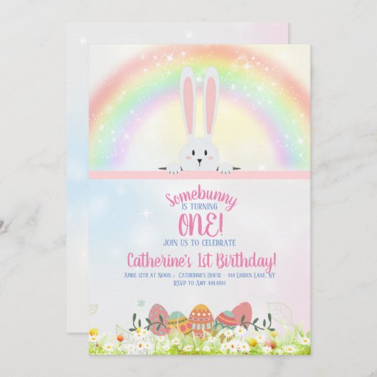 バニーの誕生日イースター 招待状 (正面/裏面)