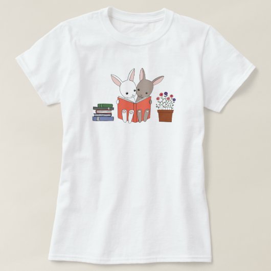 バニーの読本のTシャツのかわいいバニーの愛書家 Tシャツ (デザイン正面)
