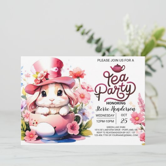 バニーの赤ちゃんシャワーのお茶時間 招待状 (スタンド正面)