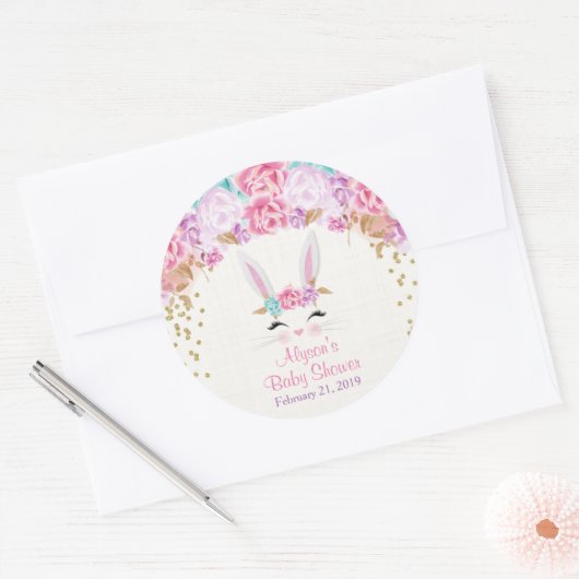 バニーの赤ちゃんシャワーのシール、ピンクと金ゴールド ラウンドシール (封筒)