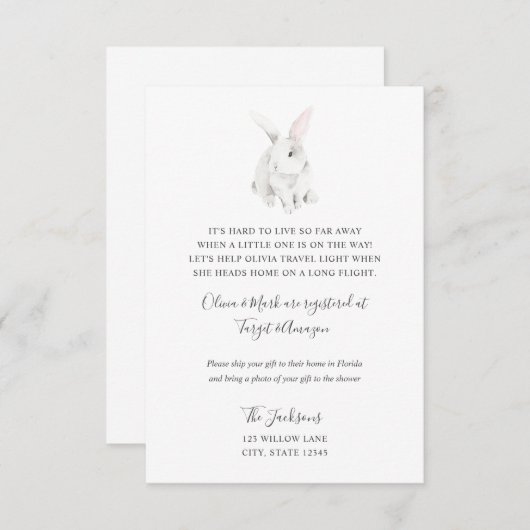 バニーの長距離のベビーシャワーの挿入物 エンクロージャーカード (正面/裏面)