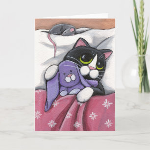 バニーのHugz のタキシードの猫およびおもちゃのバニーのイラストレーション カード