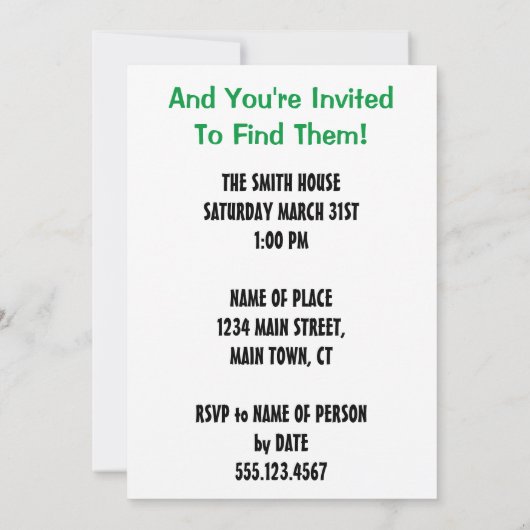 バニーはある卵のイースターエッグの狩りを隠しました 招待状 (裏面)