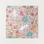 バニーを使った、かわいいシームレスなパターン タペストリー (正面(横))