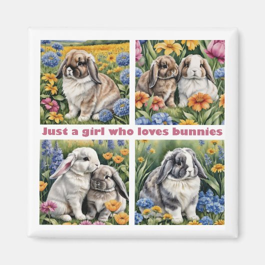 バニーを愛する女の子冷蔵庫 マグネット (正面)