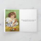 バニーを持つヴィンテージのイースター女の子、 シーズンカード (内部)