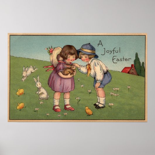 バニーを持つ喜ばしいイースターキッズ ポスター (正面)