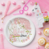 バニーアンブレラピンクホワイト花模様ガールベビーシャワー ペーパープレート (パーティー)