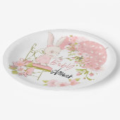 バニーアンブレラピンクホワイト花模様ガールベビーシャワー ペーパープレート (アングル)