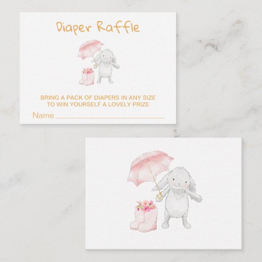 *~*バニーアンブレラブーツフラワーピンクおむつラッフル エンクロージャーカード (正面/裏面)