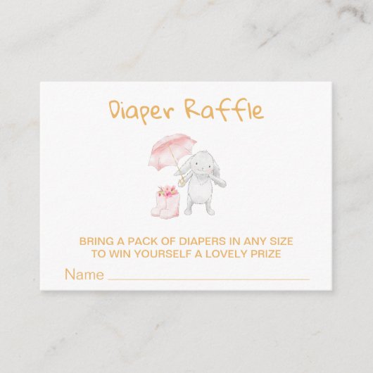 *~*バニーアンブレラブーツフラワーピンクおむつラッフル エンクロージャーカード (正面)