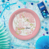 バニーアンブレラ花名日付ピンク赤ちゃんシャワー ペーパープレート (パーティー)