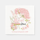 バニーアンブレラ花模様ピンクネームガールベビーシャワー スタンダードカクテルナプキン (正面)