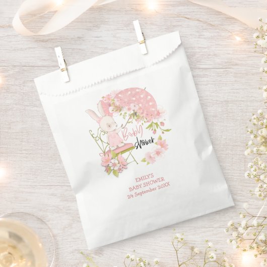 バニーアンブレラ花模様名デイトガールベビーシャワー フェイバーバッグ (クリップ留めされた状態)