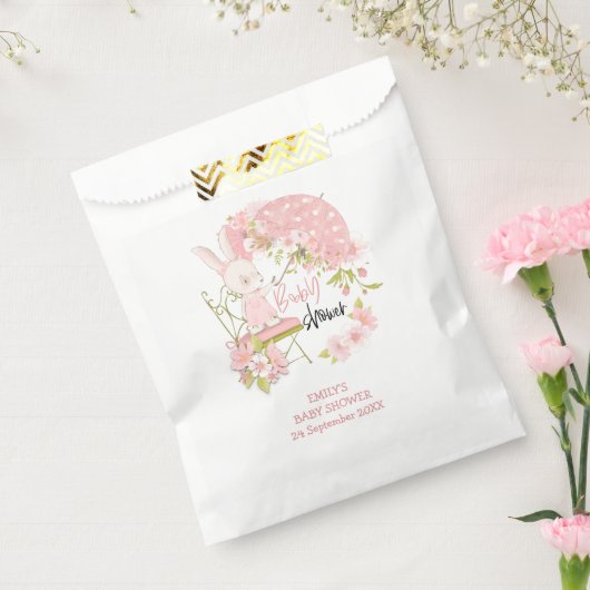 バニーアンブレラ花模様名デイトガールベビーシャワー フェイバーバッグ (封をした状態)