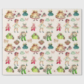 バニーイヤーとヴィンテージ紙の人形と衣装 ラッピングペーパー (フラット)