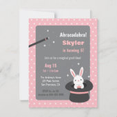 バニーインハット水玉模様魔法誕生日パーティー 招待状 (正面)