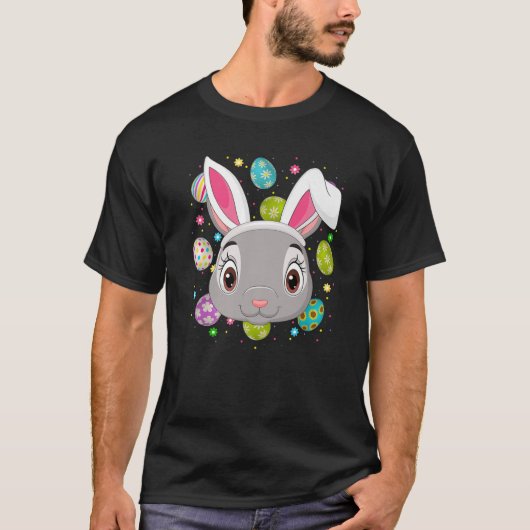 バニーイースターエッグおもしろいラビットバニー顔イーザ Tシャツ (正面)