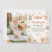 バニーイースターエッグガールバースデーパーティー写真 サンキューカード (正面)