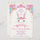 バニーイースターバニーの共同誕生日パーティー 招待状 (正面/裏面)