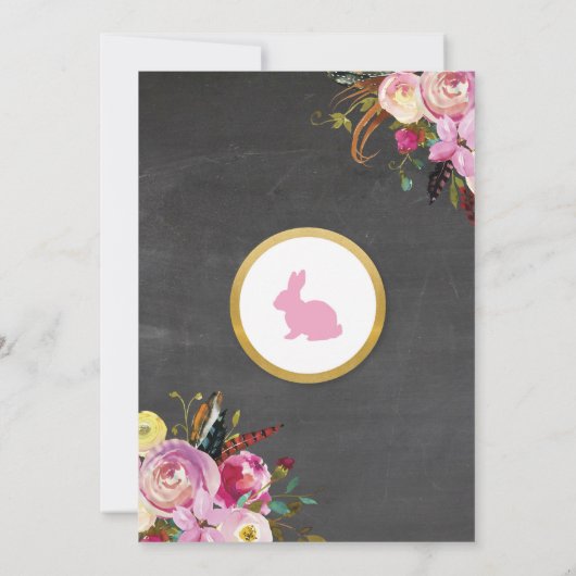 バニーイースターパーティーエッグ狩り招待状花模様 招待状 (裏面)