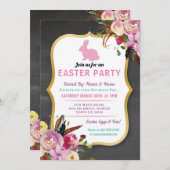 バニーイースターパーティーエッグ狩り招待状花模様 招待状 (正面/裏面)