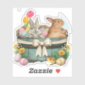 バニーイースターフラワーバスケット |ダイカットのシール シール (シート)